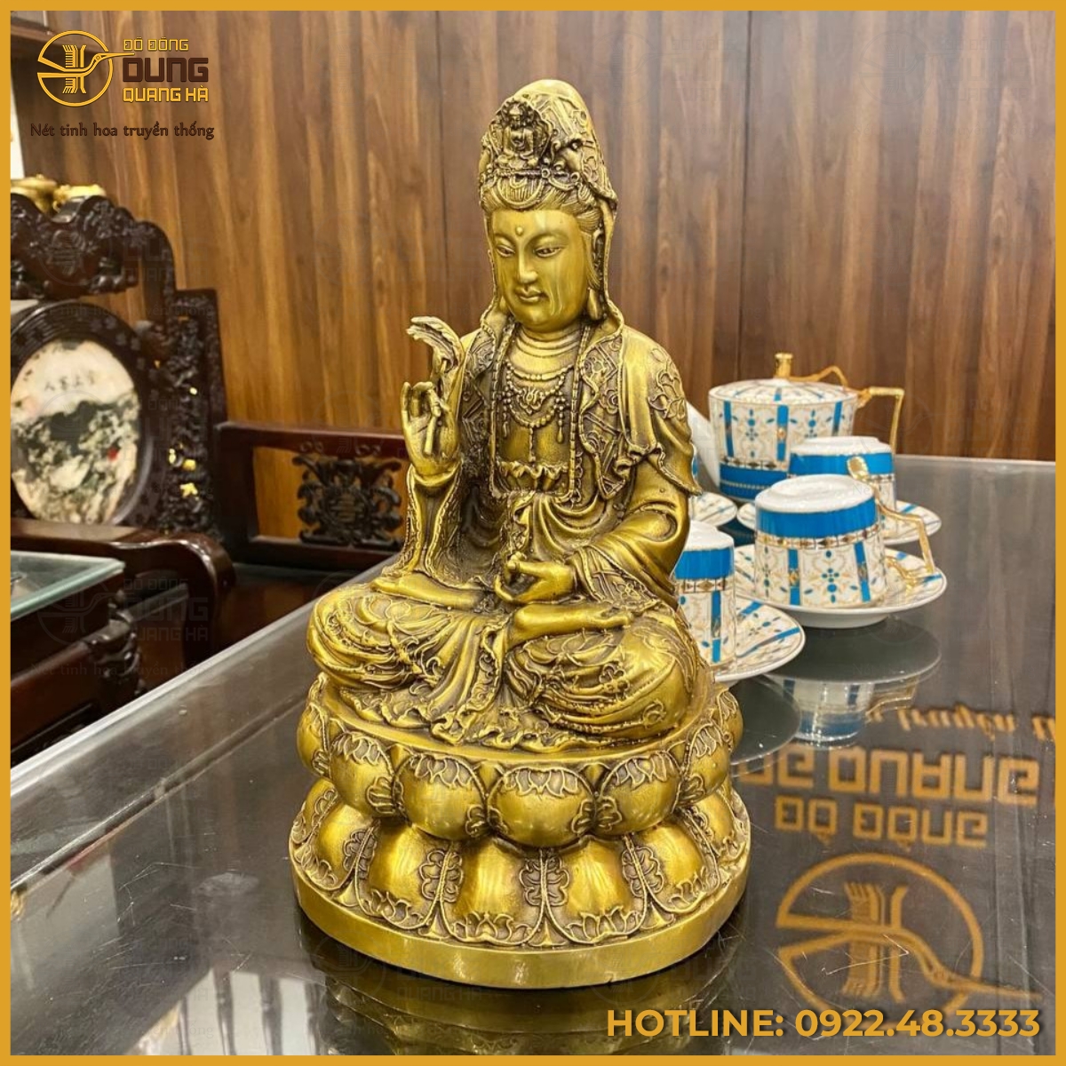Tượng Quan Thế Âm Bồ Tát vàng cao 30cm