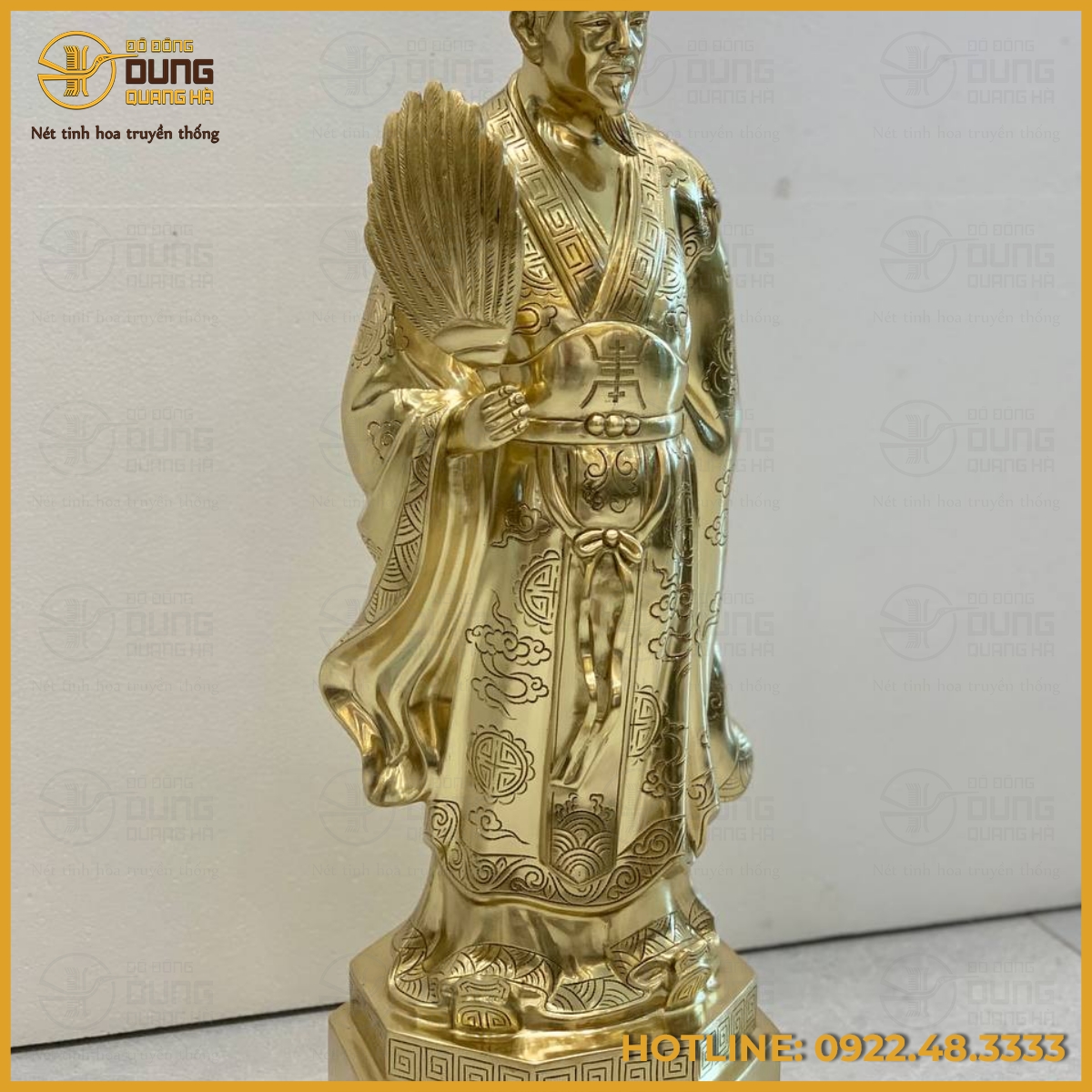 Tượng Khổng Minh đế lục giác bằng đồng catut