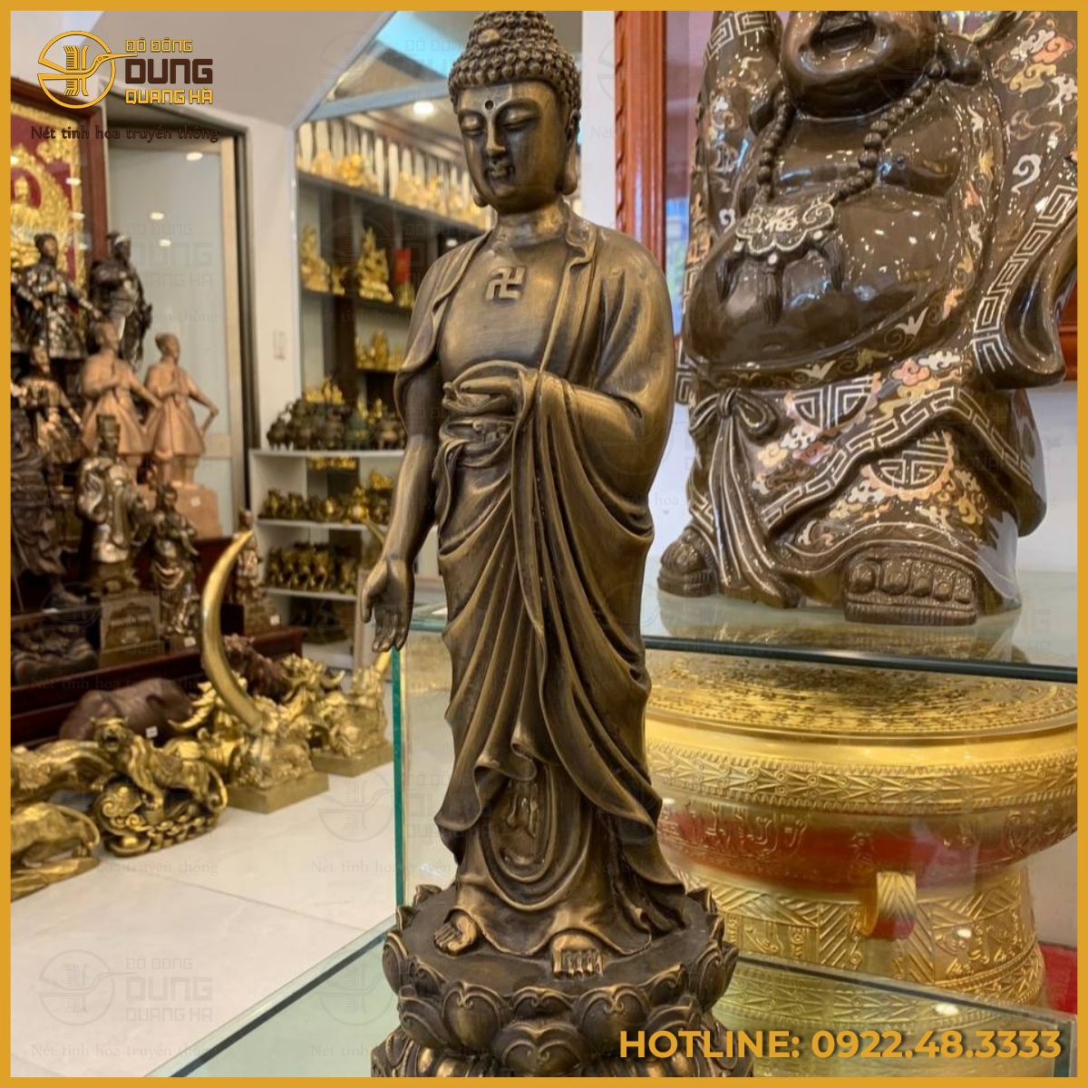 Tượng Đức Phật A Di Đà bằng đồng hun nâu cổ kính