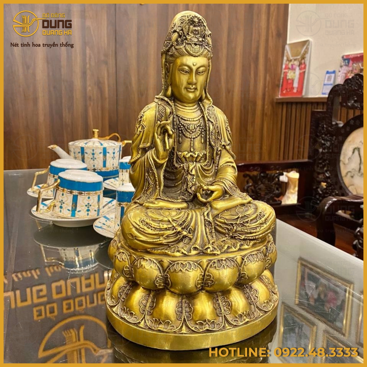 Tượng Quan Thế Âm Bồ Tát vàng cao 30cm