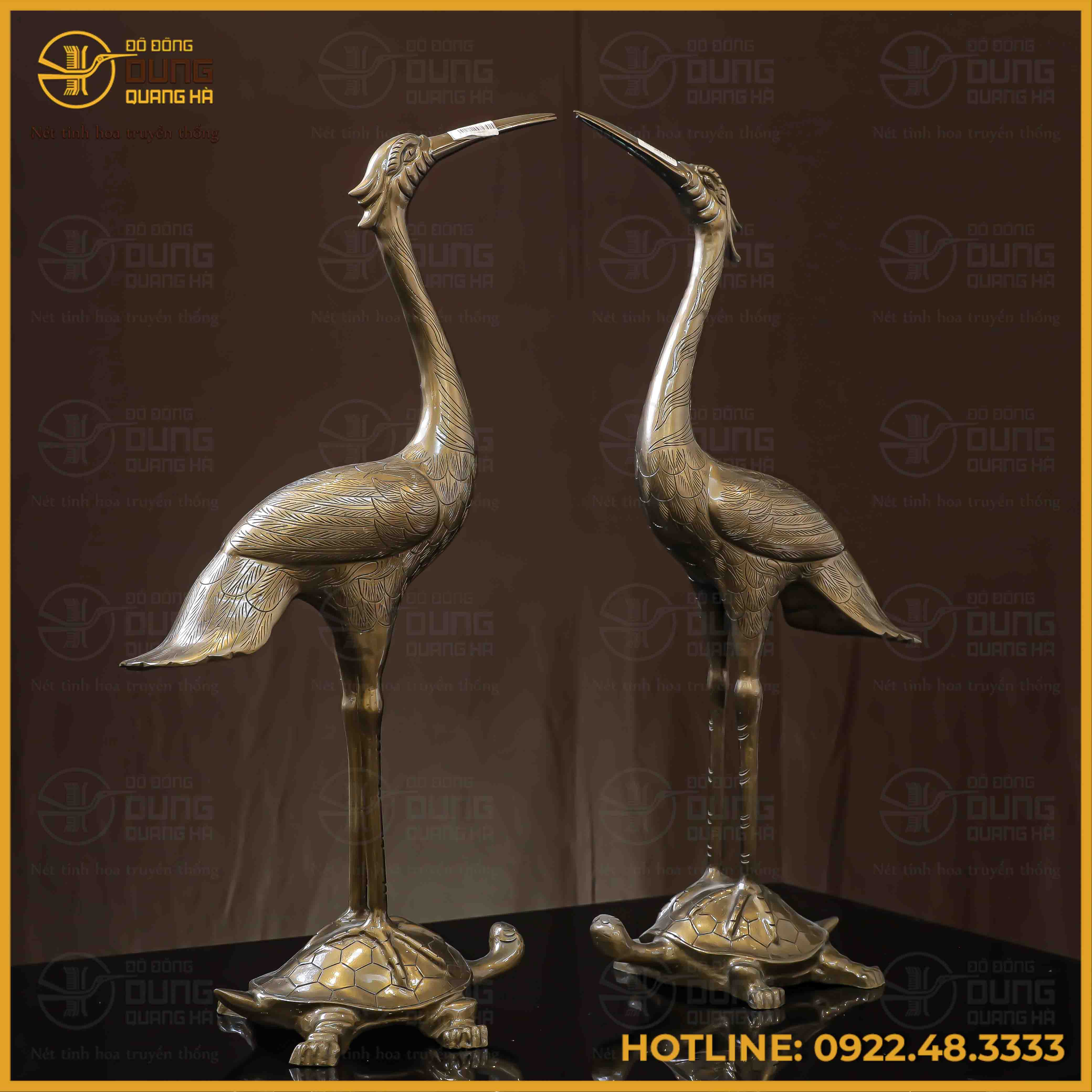 Đôi hạc đồng đỏ hun nâu cao 60cm