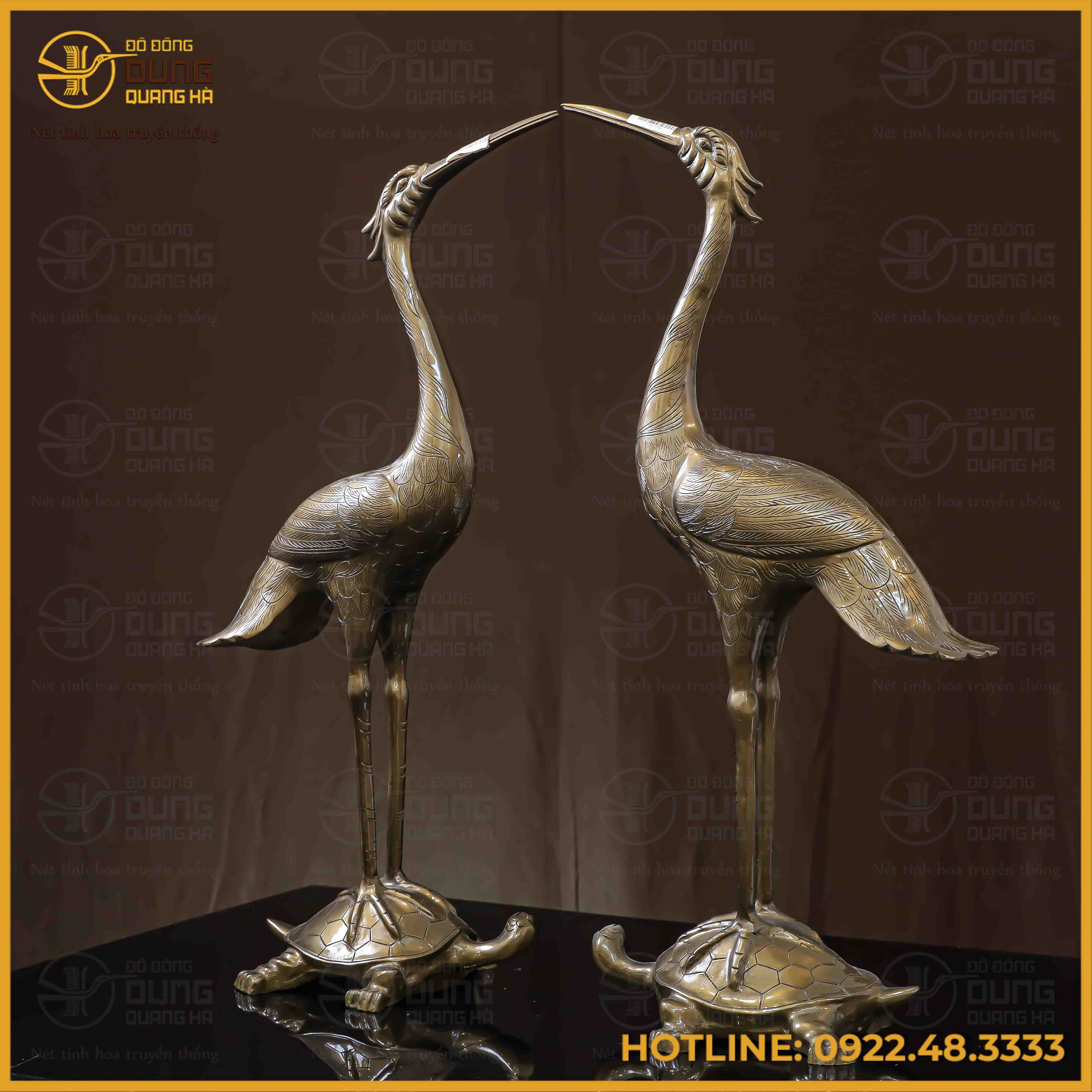 Đôi hạc đồng đỏ hun nâu cao 60cm