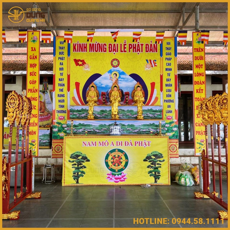 Bàn giao 2 bộ bát bửu sơn son thếp vàng cao 2m tại Chùa Kim Quy, Xã Minh Tân, Phú Xuyên, Hà Nội
