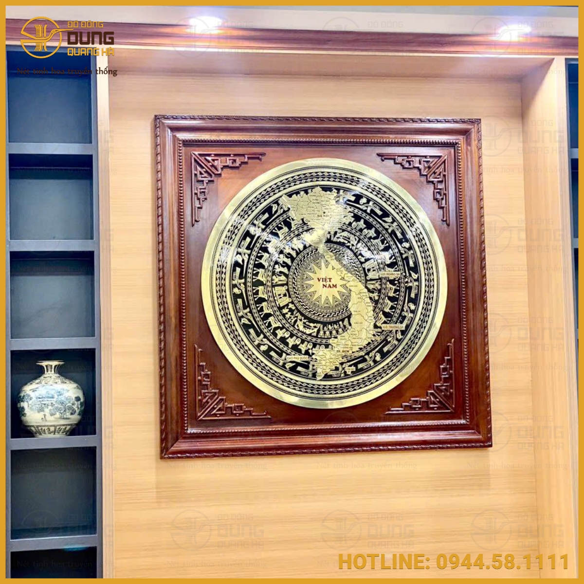 Bàn giao và lắp đặt tranh mặt trống 90cm khung gỗ thường 1m2 tại UBND huyện Hạ Hòa, Phú Thọ