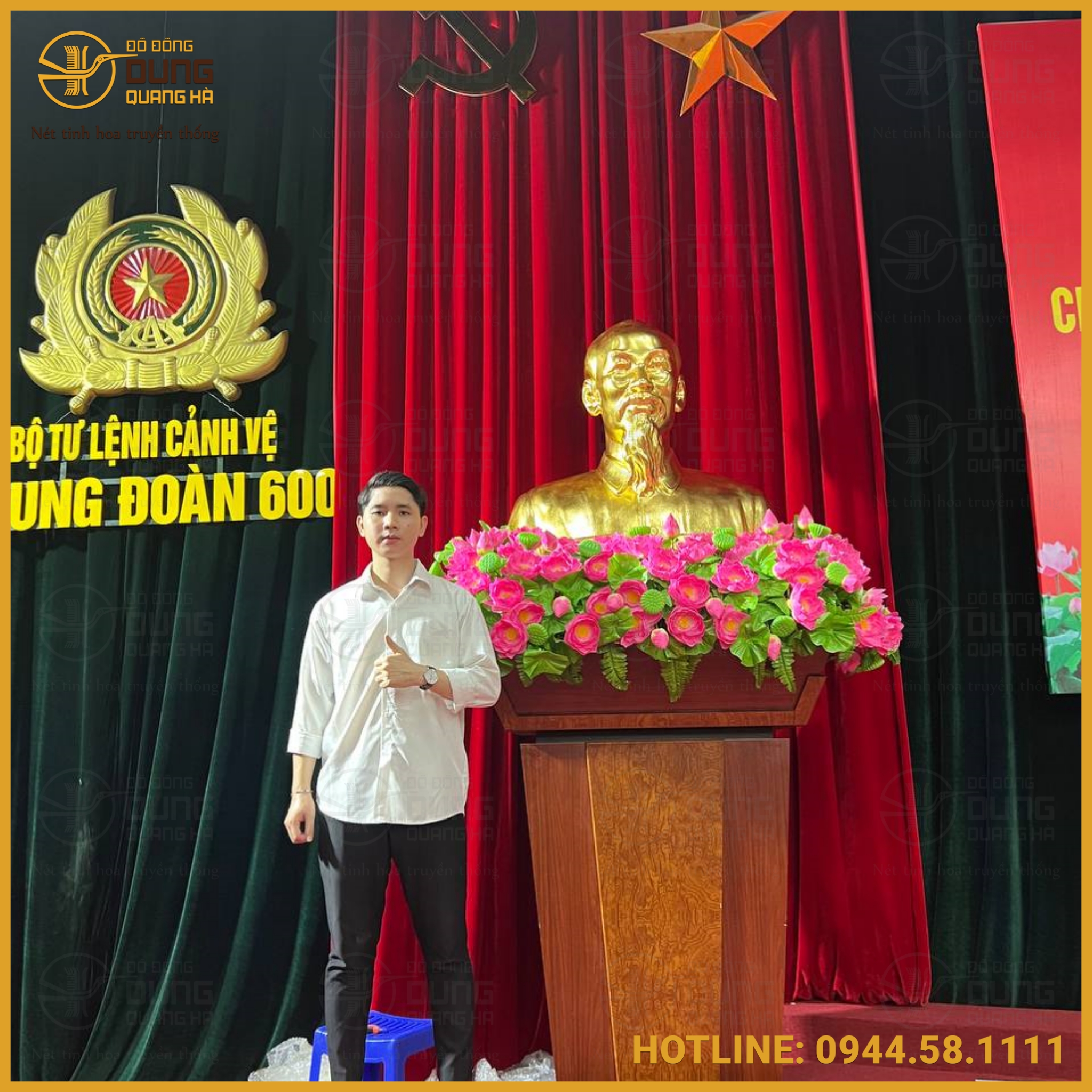 Bàn giao tượng Bác Hồ 1m1 dát vàng 9999 đồng đỏ nặng 150kg cho Bộ Tư Lệnh Cảnh Vệ - Ba Đình - Hà Nội