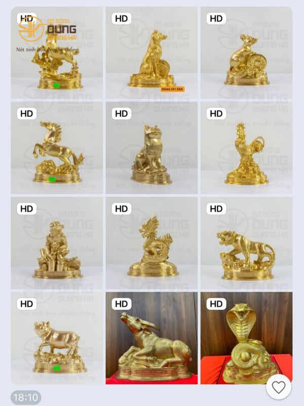 Bộ tượng 12 con giáp đồng catut cao 20cm giao khách Thanh Hoá