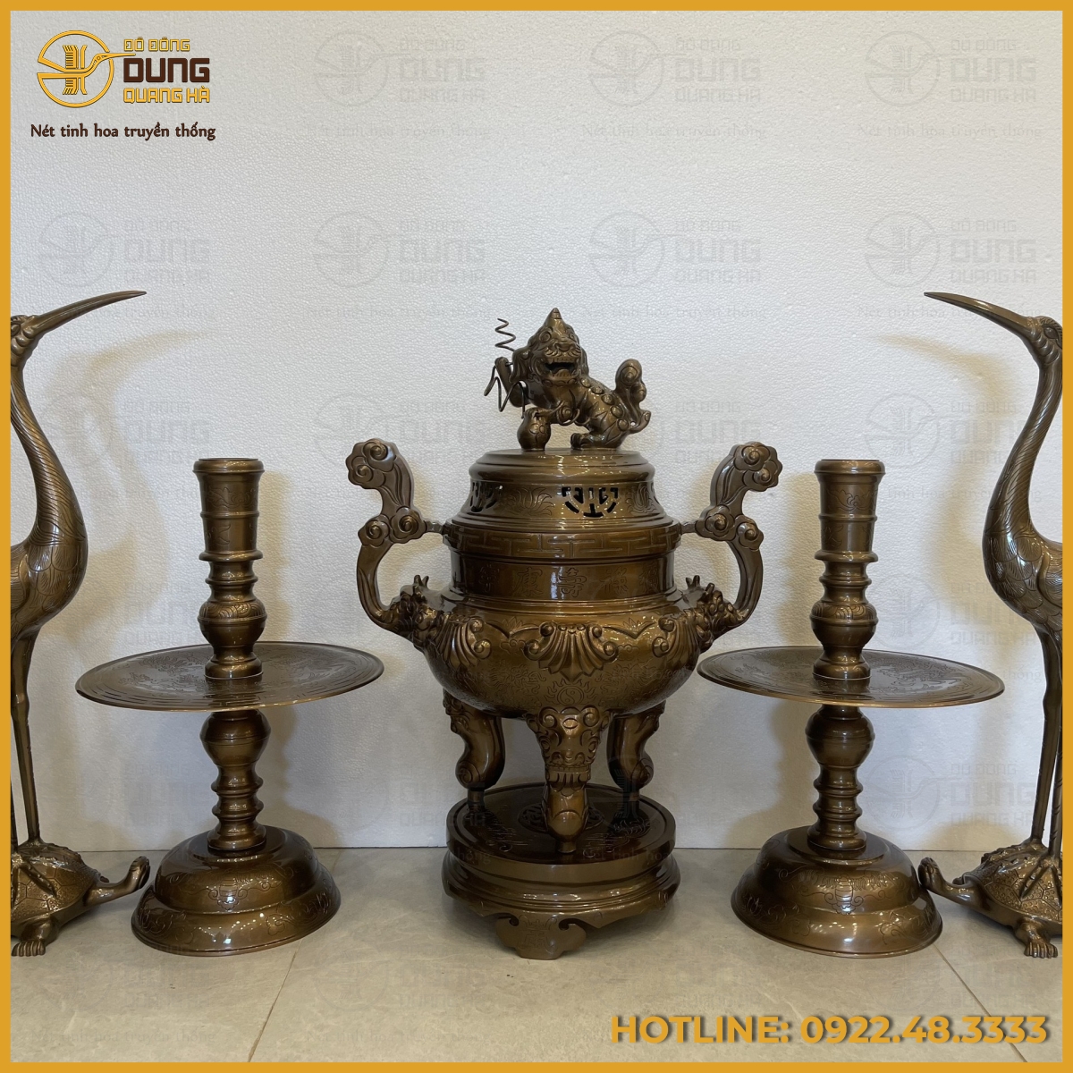 Bộ đỉnh đồng ngũ sự bằng đồng đỏ hun