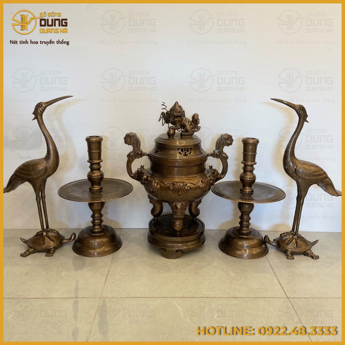 Bộ đỉnh đồng ngũ sự bằng đồng đỏ hun