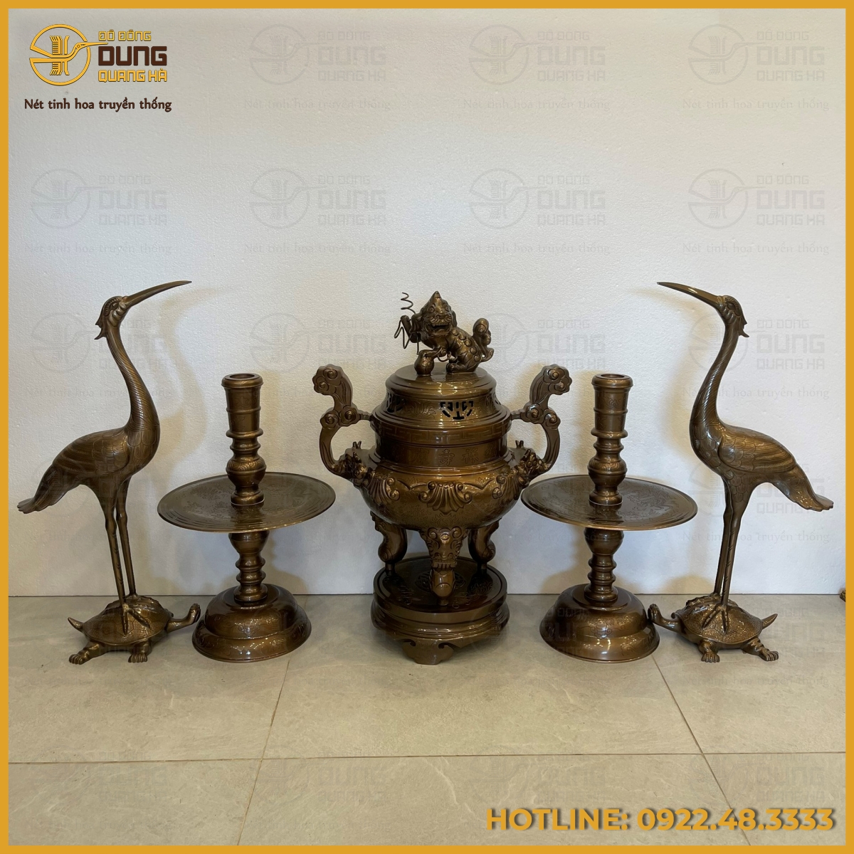 Bộ đỉnh đồng ngũ sự bằng đồng đỏ hun