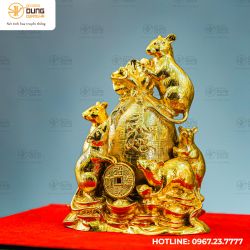 Tượng đàn chuột bên túi tiền vàng bằng đồng vàng cao cấp