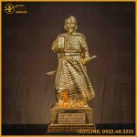 Tượng Trần Hưng Đạo đồng đỏ áo giáp cày nổi dát vàng 50cm
