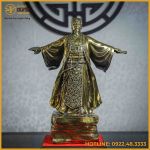 Tượng Khổng Minh đồng vàng cao 45cm ngang 34cm sâu 22cm