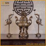 Bộ tam sự hạc đồng đỏ khảm tam khí thường dát điểm vàng 60cm