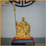 Tượng Quan Công đọc sách đồng vàng mạ vàng cao 25cm