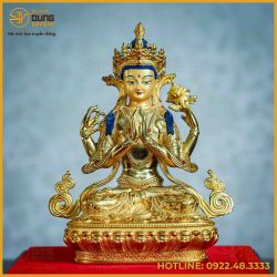 Tôn tượng Quan Âm Tứ Thủ đồng đài loan 21,5cm
