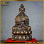 Tượng Phật Đại Thế Chí đồng vàng hun cao 27cm, ngang 14cm, nặng 3,7kg