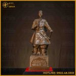 Tượng Trần Hưng Đạo đồng đỏ khảm tam khí cao 38cm