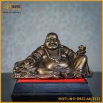 Tượng Phật Di Lặc đồng vàng hun cao 15cm ngang 27cm sâu 16cm