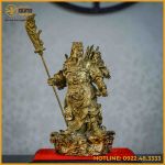 Tượng Quan Công 5 cờ đồng vàng cao 25cm ngang 14cm sâu 12cm