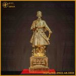 Tượng Trần Hưng Đạo đồng đỏ mộc cày nổi dát vàng cao 38cm