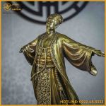 Tượng Khổng Minh đồng vàng cao 45cm ngang 34cm sâu 22cm