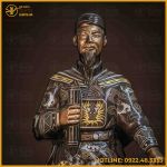 Tượng Trần Hưng Đạo đồng đỏ khảm ngũ sắc cao 38cm