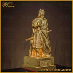 Tượng Trần Hưng Đạo đồng đỏ áo giáp cày nổi dát vàng 50cm