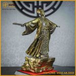 Tượng Khổng Minh đồng vàng cao 45cm ngang 34cm sâu 22cm