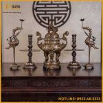 Bộ ngũ sự đồng đỏ khảm tam khí thường dát điểm vàng 60cm