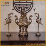 Bộ tam sự hạc đồng đỏ khảm tam khí thường dát điểm vàng 60cm