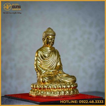 Tượng Phật Thích Ca đồng vàng dát vàng cao 20cm nặng 2kg