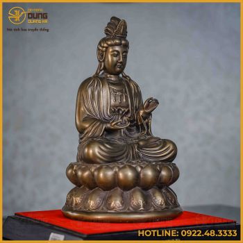 Tượng Phật Đại Thế Chí đồng vàng hun cao 27cm, ngang 14cm, nặng 3,7kg