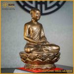 Tượng Trần Nhân Tông đồng đỏ làm màu cao 38cm