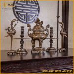 Bộ ngũ sự đồng đỏ khảm tam khí thường dát điểm vàng 60cm
