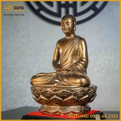 Tượng Trần Nhân Tông đồng đỏ làm màu cao 38cm