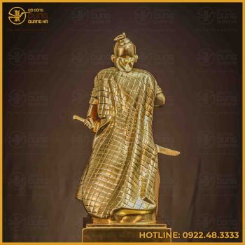 Tượng Trần Hưng Đạo đồng đỏ áo giáp cày nổi dát vàng 50cm