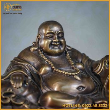 Tượng Phật Di Lặc đồng vàng hun cao 15cm ngang 27cm sâu 16cm