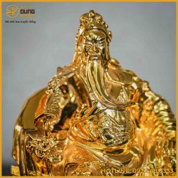 Tượng Quan Công đọc sách đồng vàng mạ vàng cao 25cm