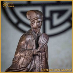 Tượng Khổng Minh đồng đỏ hun đen cao 50cm nặng 9,5kg