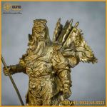 Tượng Quan Công 5 cờ đồng vàng cao 25cm ngang 14cm sâu 12cm