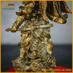 Tượng Quan Công 5 cờ đồng vàng cao 25cm ngang 14cm sâu 12cm