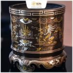 Bát hương bằng đồng khảm ngũ sắc thân chạm rồng vàng 18cm
