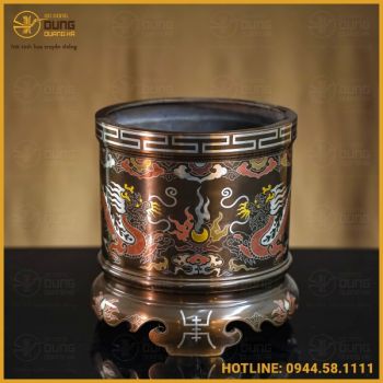 Bát hương đồng đỏ khảm ngũ sắc