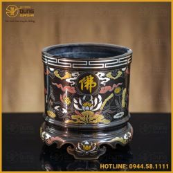 Bát hương đồng đỏ khảm ngũ sắc