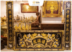 Bộ đại tự câu đối đồng 1m97 phòng thờ gia tiên khảm tam khí