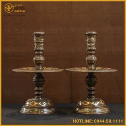 Chân nến đồng đỏ khảm tam khí đầy đủ kích thước