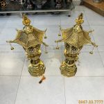 Đèn bàn thờ bằng đồng vàng Đài Loan mô hình mái chùa