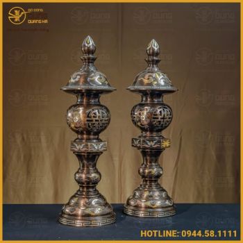 Đèn thờ đồng đỏ khảm ngũ sắc