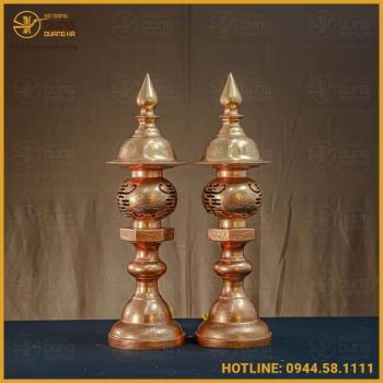 Đèn thờ đồng đỏ mộc đầy đủ kích thước