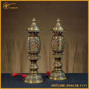 Đèn thờ đồng vàng hai công nghệ đầy đủ kích thước